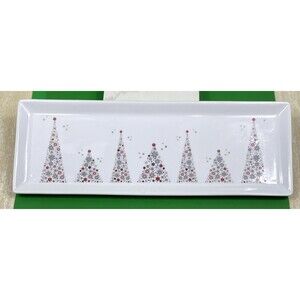 Food Network Christmas Tree 15"X5.5" Rectangle Porcelain Serving Party Platter